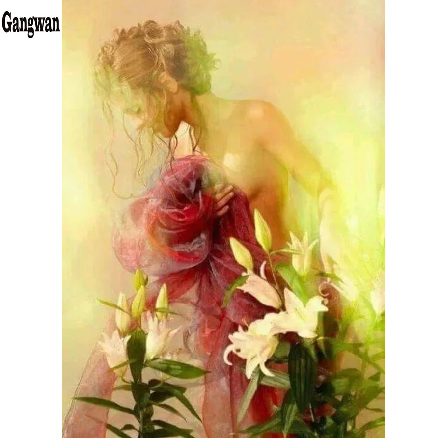 

Полноразмерная/круглая 5d алмазная живопись «сделай сам», женщина, цветок лилии, фото на заказ, вышивка крестиком, Алмазная мозаика, вышивка, ...