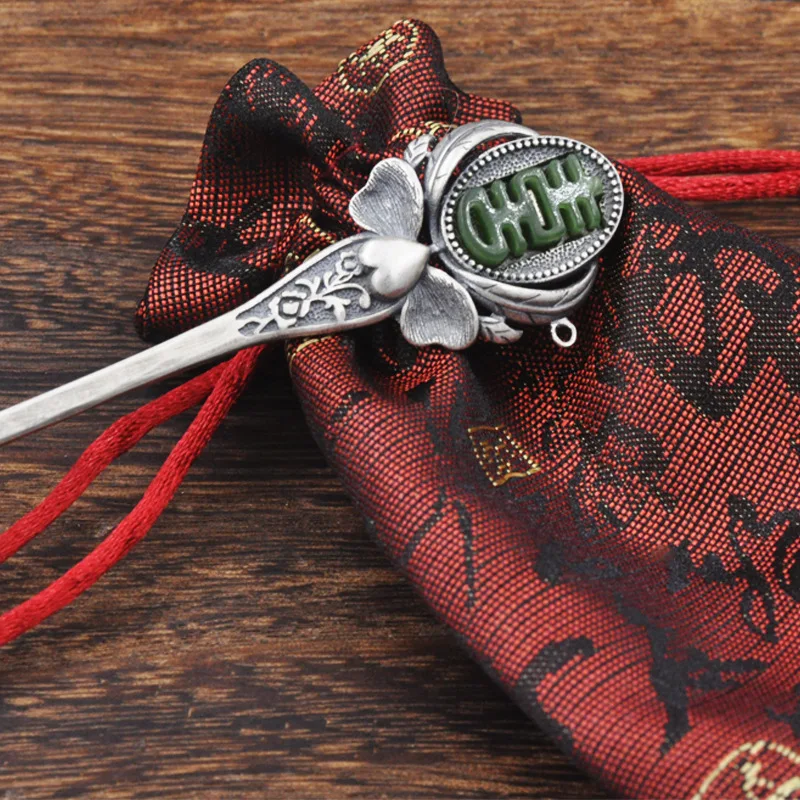 

Bastiee Hair Stick S925 Sterling Silver Jewelry for Women Hairpin Beaded Handmade Ethnic Chinese Letter Vintage Antique