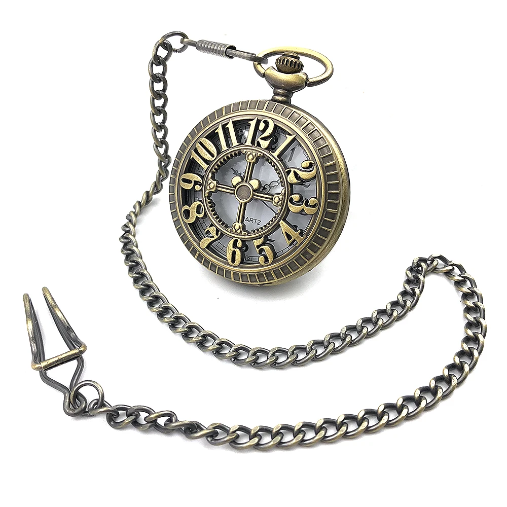 Бронзовый тон Чехол Двойной арабский номер кварцевый механизм Мужские карманные