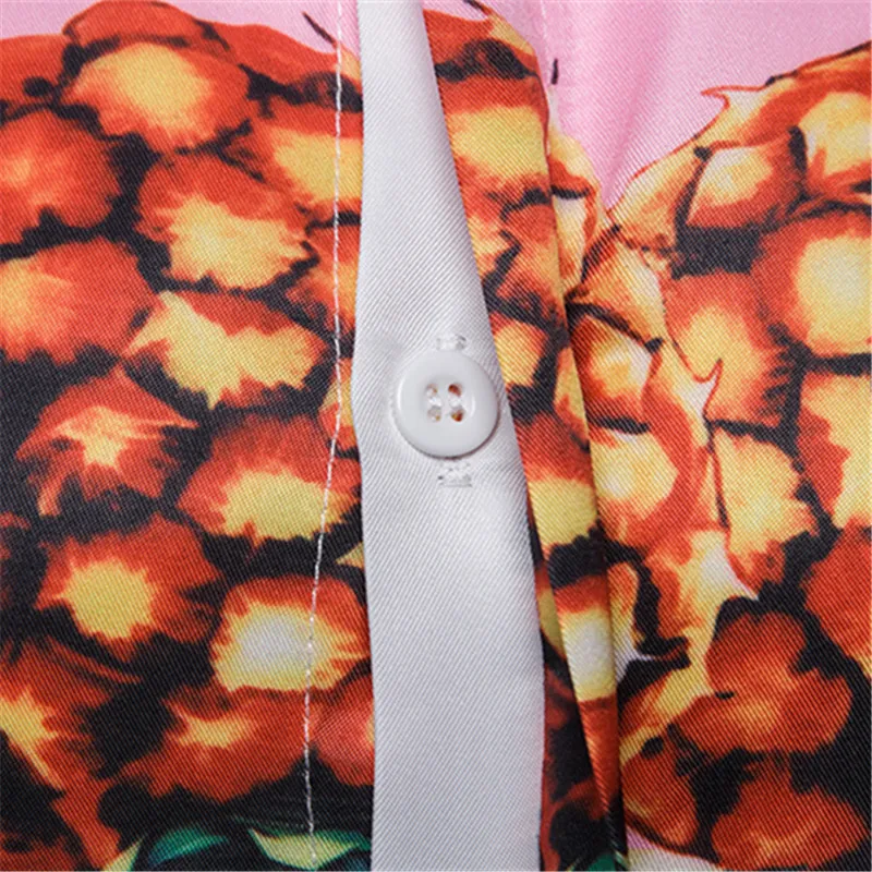 Covrlge Men's Summer Polyester 3D Pineapple Fruit Print Beach Shirt Turn-down Collar Short-sleeved Single Breasted Shirts MCS086