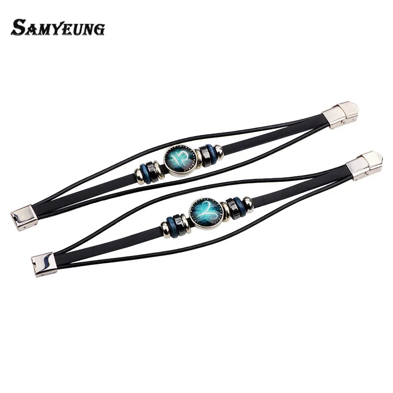 Samyeung Шарм Созвездие DIY Кристалл Браслеты для мужчин кожаный браслет женщина Braclet человек Pulseira Masculina 22 см