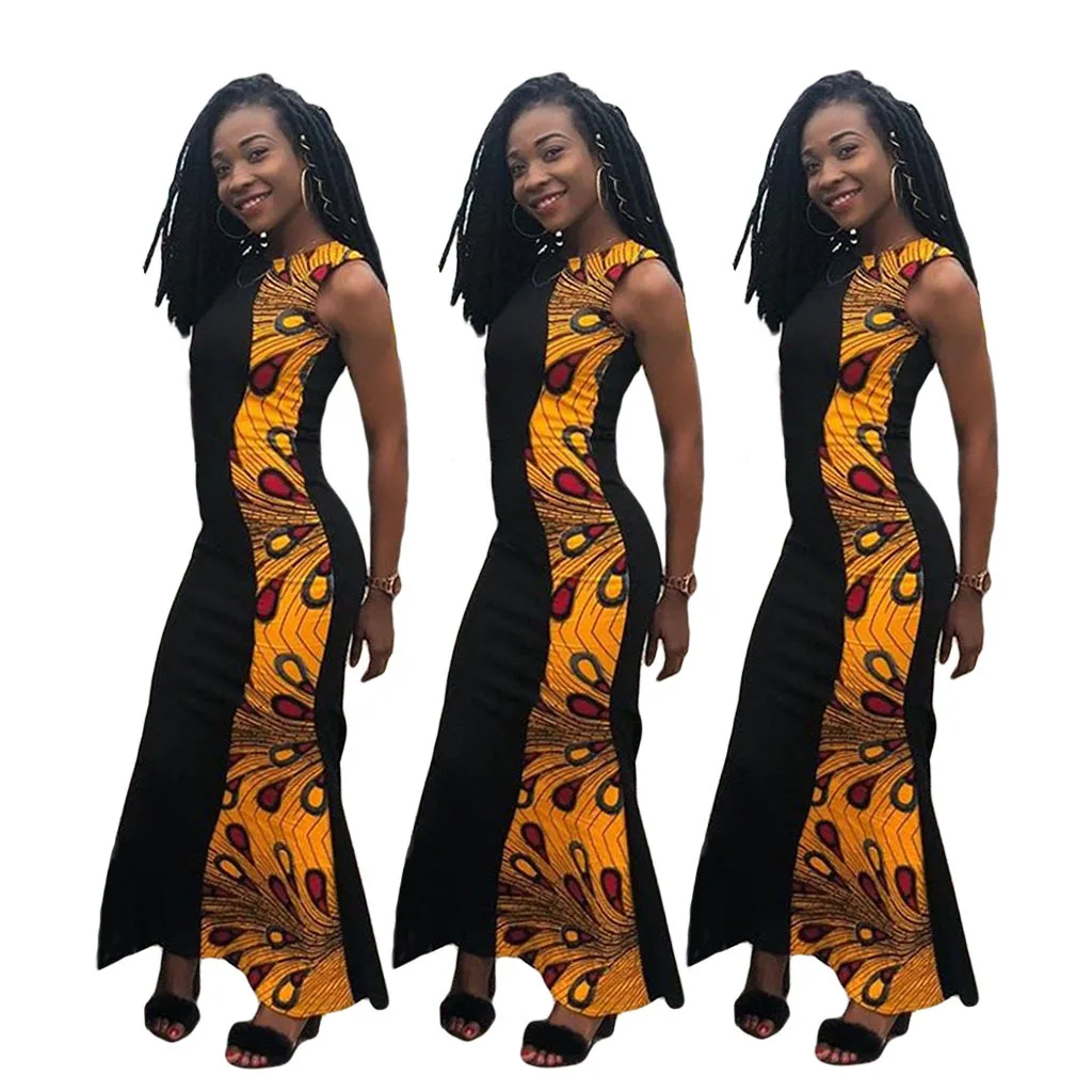 2019 Модное изящное платье без рукавов с принтом|Африканская одежда| |