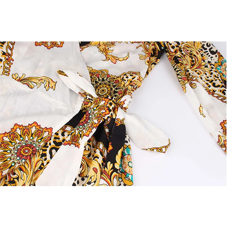 SharVell Women Dress Bohemian Print irregular Hem Casual Beach Dresses Summer V-neck A-Line Bow Tunic Mid-Calf | Женская одежда