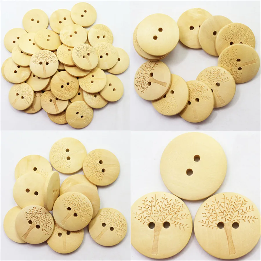 PF 25 мм 2 Отверстия 100 шт. Дерево Pattern Деревянные Кнопки Швейные Декоративные для