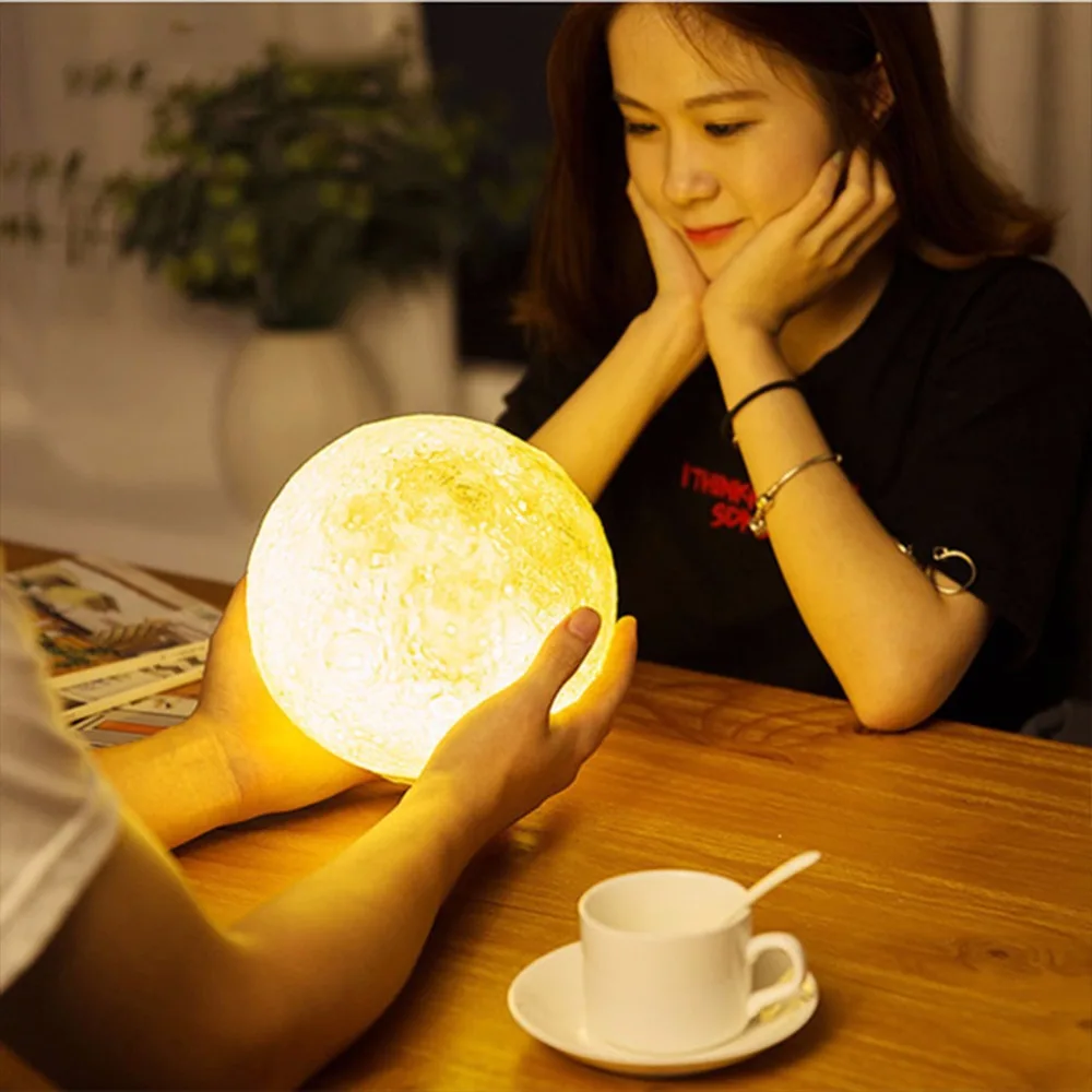 Usb Сенсорная прикроватная лампа 3d печатная луна Luminarias светильник для спальни