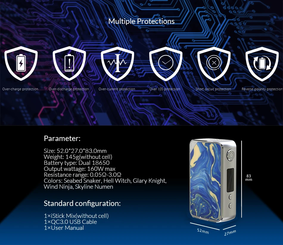 [FR] 160 Вт Eleaf iStick Mix Box Mod без двойной батареи 18650 с чипом Аватара TYPE-C зарядкой электронная сигарета