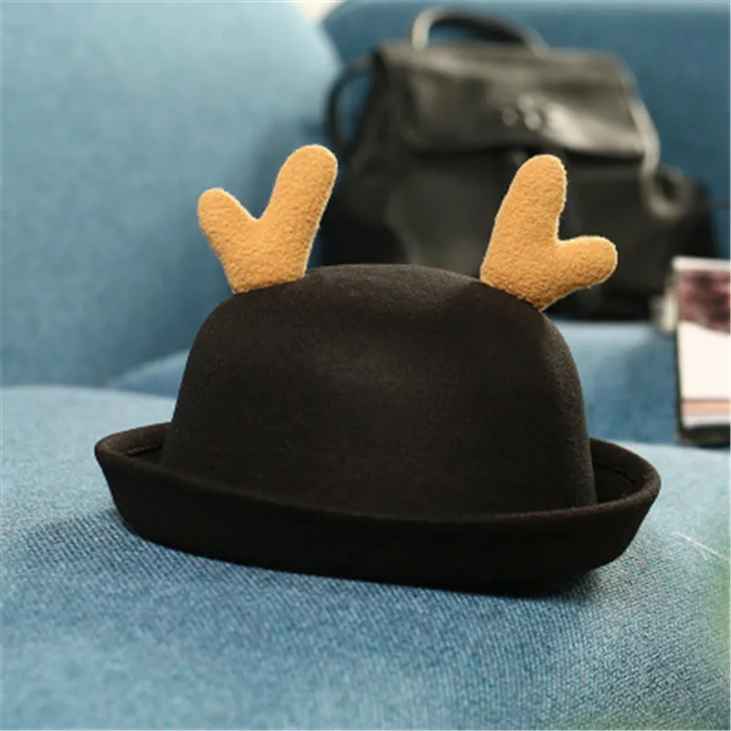 Родителей Дети Fedoras Винтаж Ретро Девушка скуфью Рождественский Олень Рог Шапки