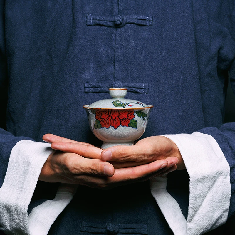 180 мл винтажный глазурь с трещинами ручная роспись Gaiwan Jingdezhen Керамические чайные