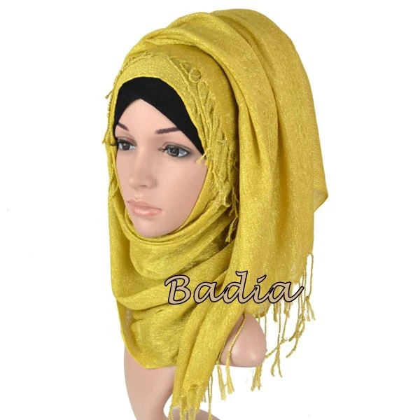 Цельнокроеный Шиммер однотонный Блестящий хиджаб шарф блестящий металлик