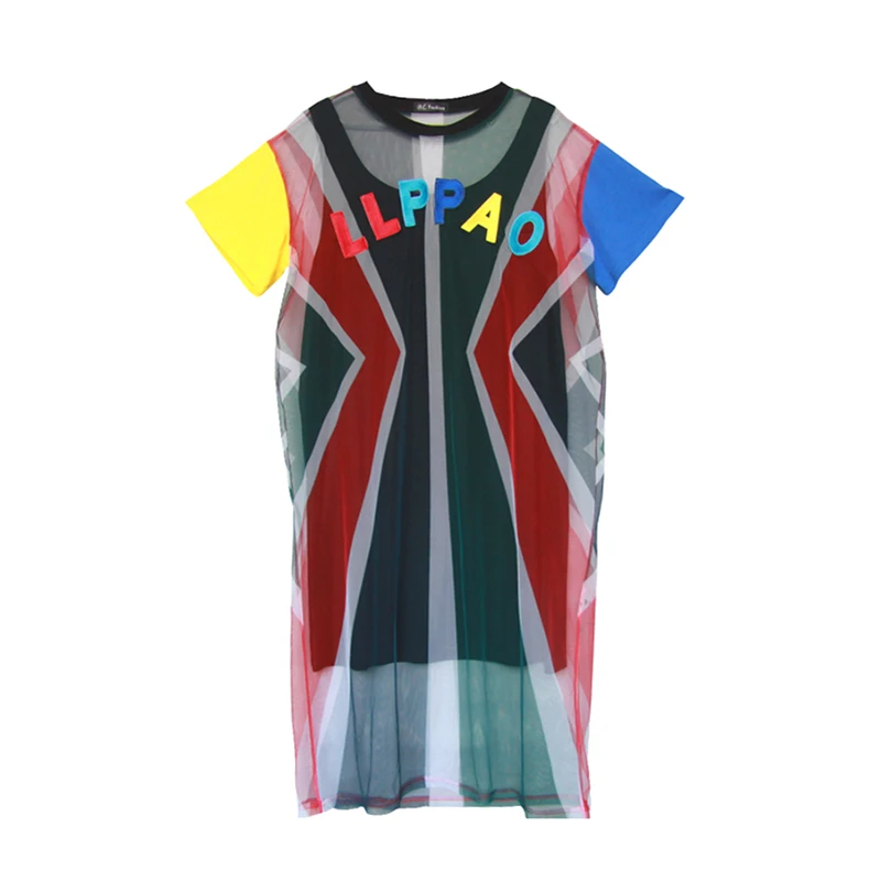 Летнее платье женское прозрачное Сетчатое с круглым вырезом буквы аппликации