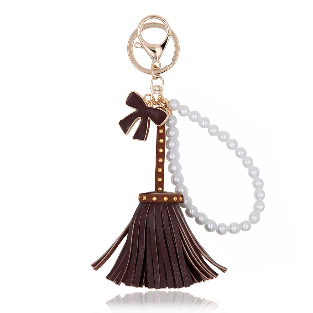 Брелок для ключей с кисточкой из искусственной кожи эмалированный брелок бантом