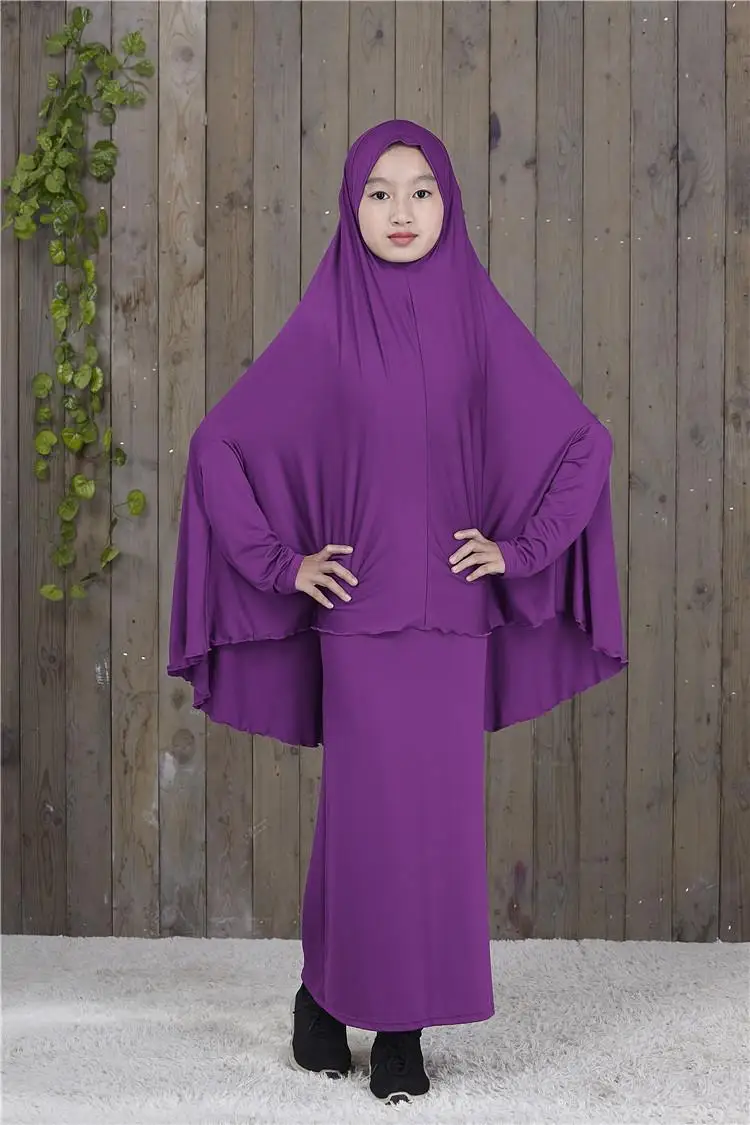 Фиолетовый Abaya/длинное мусульманское платье-хиджаб Maxi для девочек; комплект одежды для молитвы в мусульманском стиле; Рамадан; Бурка; костюмы для детей с полным покрытием; новое арабское платье - Цвет: Фиолетовый