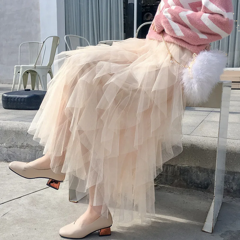 Женская длинная фатиновая Юбка Faldas Mujer Moda плиссированная сетчатая юбка с высокой