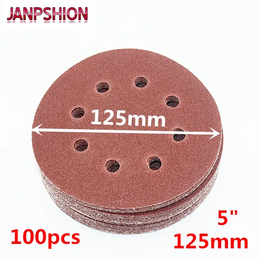 JANPSHION 100 шт. 125 мм крючок и петля абразивная наждачная бумага 5 дюймов красный