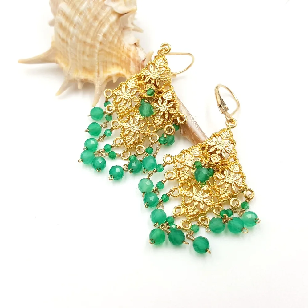 Lii Ji Natural Green Onyx Larimar Freshwater Pearl Labradorite Black Spinel Pyrite Peridot Shining Tassel Statement Earrings | Украшения и