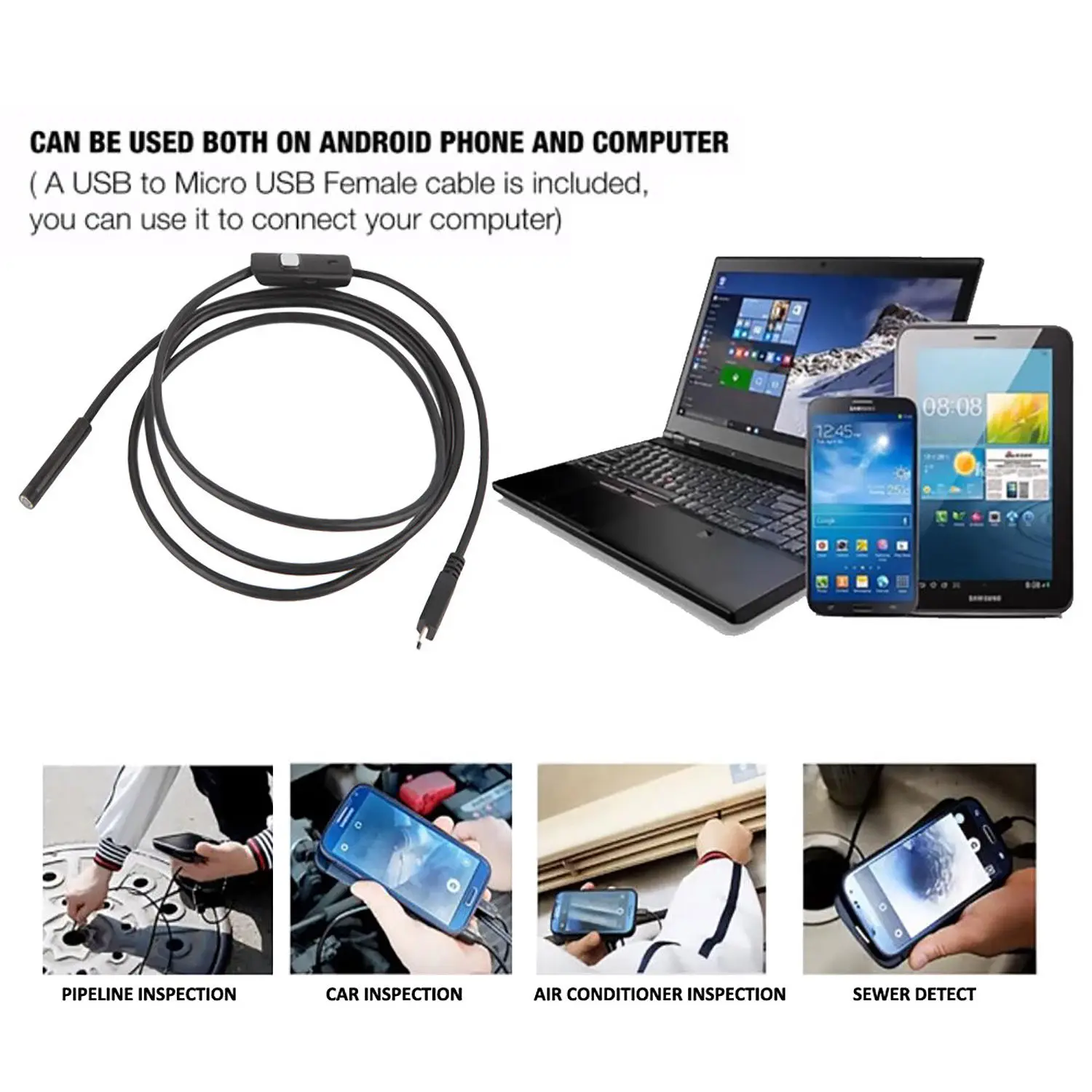 1 5 м 7 мм 6LED Android эндоскоп USB Водонепроницаемая бороскоп Инспекционная камера