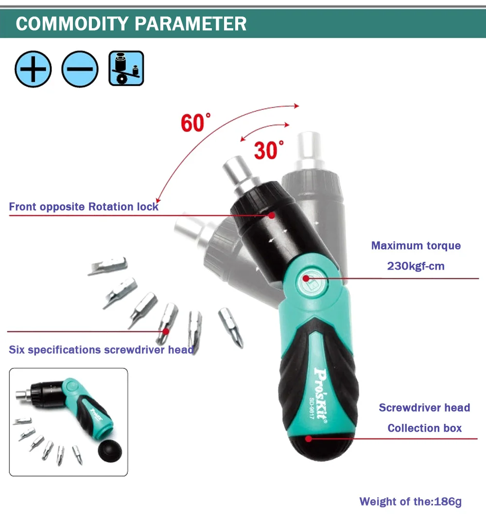 Pro'sKit SD-9817 6 в 1 Набор отверток многофункциональный трещотка отвертка ремонтный набор инструментов