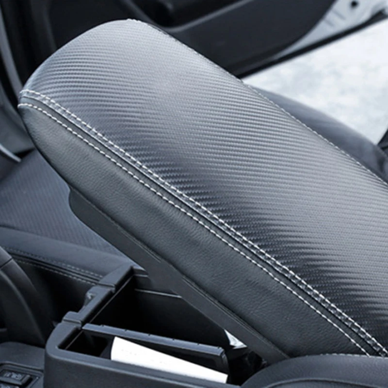 Накладка на подлокотник автомобиля для Mitsubishi Outlander 2013-, новинка, углеродное волокно, кожа, черный чехол на подлокотник, украшение