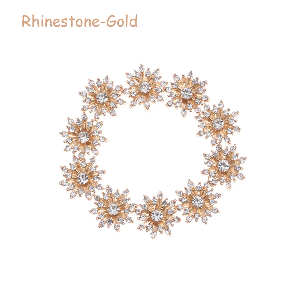 Rhinestone -Gold 10 шт./компл. цветочным принтом в стиле «Сделай Сам стразы пуговицы с перламутровыми пуговицами сплава со стразами идеально сочетаются с нарядным Cryustal лук Свадебные украшения швейный Декор Аксессуары - Цвет: Rhinestone -Gold
