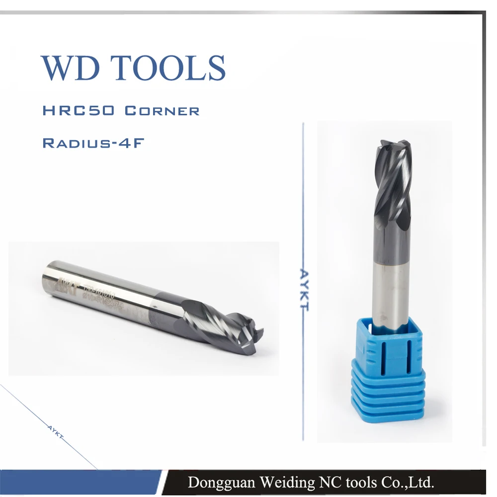 

5pcs 4 flute D1 D2 D2.5 D3 D4mm R0.5 Carbide Mills drill bit Corner Radius CNC router bits