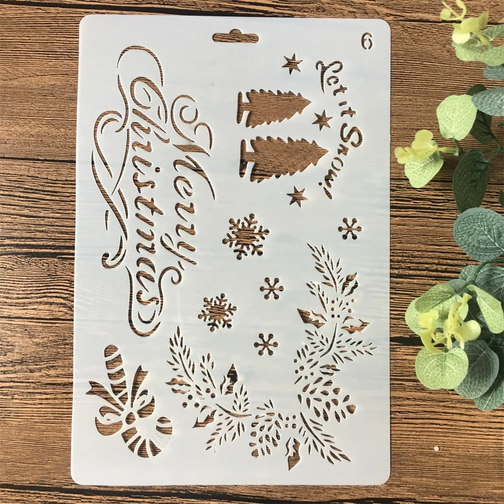 26 см Рождественская сосна DIY ремесло Многослойные трафареты настенная живопись