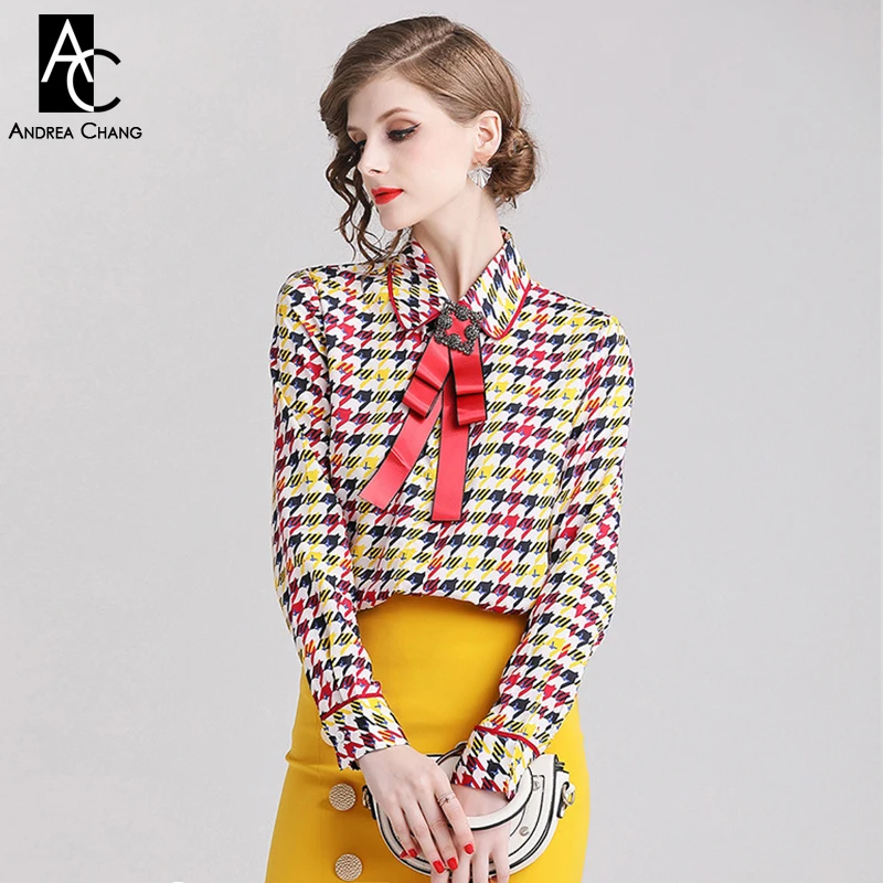 Женская блузка рубашка с красной лентой и бантом|Блузки| |