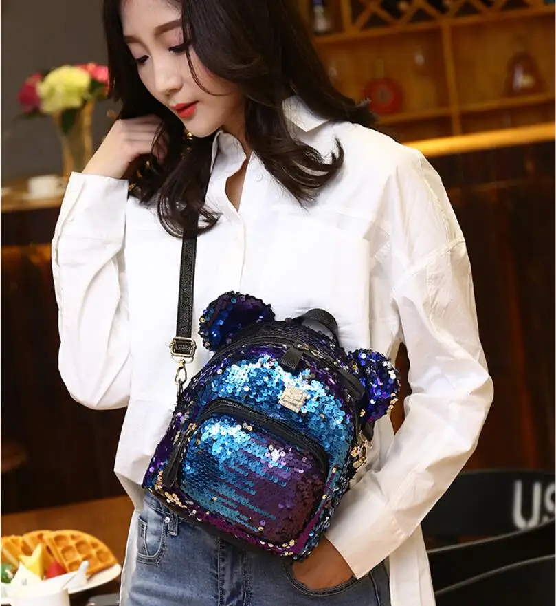 Shinning Bling Sequins Cute Big Rabbit Ears Backpack for Teenager Girls mochila Shoulder bag Women Mini Travel cute Bag escolar | Багаж и