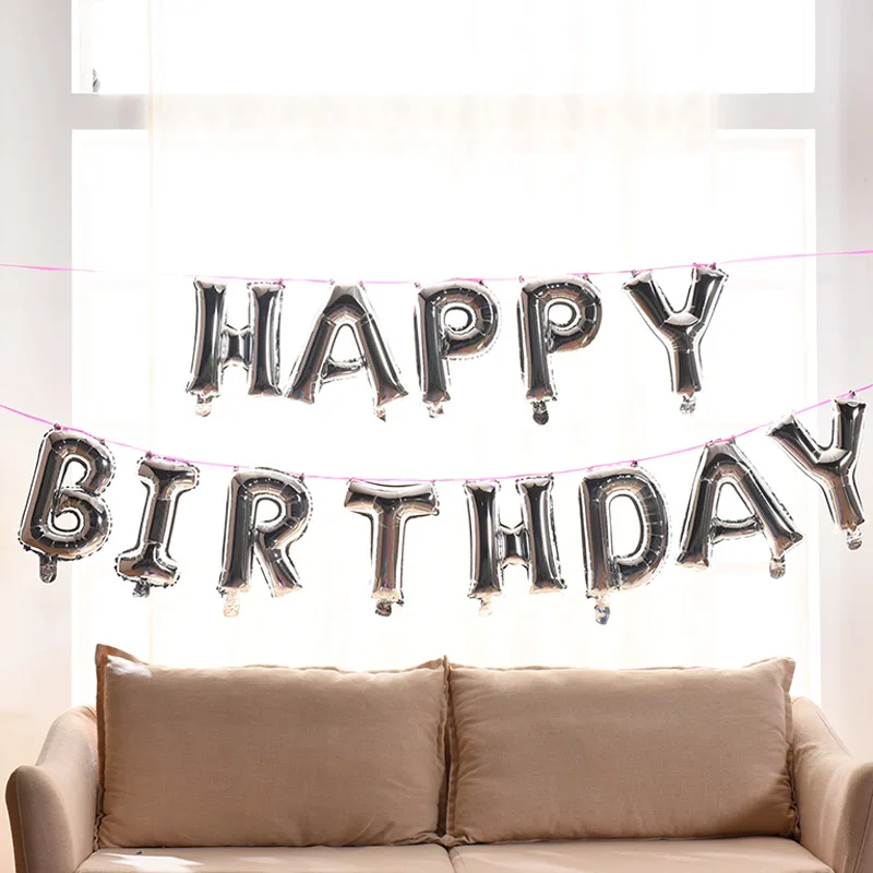 sivler 13 шт. 16 дюймов с днем рождения письмо фольга шар Baby Shower вечерние цвета розового золота алфавитный баннер Декор принадлежности для девочек и мальчиков подарки - Цвет: sivler
