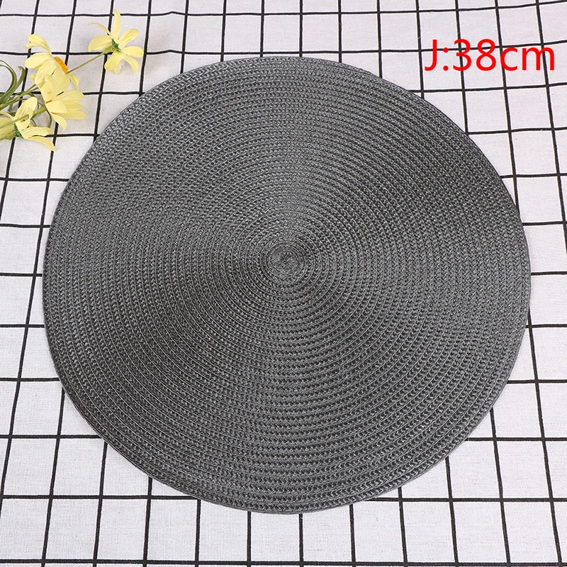 dark gray 38cm Круглые плетеные коврики Нескользящие настольные Коврики простой стиль столовая Салфетка колодки Жаростойкие подставки кухонные вечерние украшения стола - Цвет: dark gray 38cm