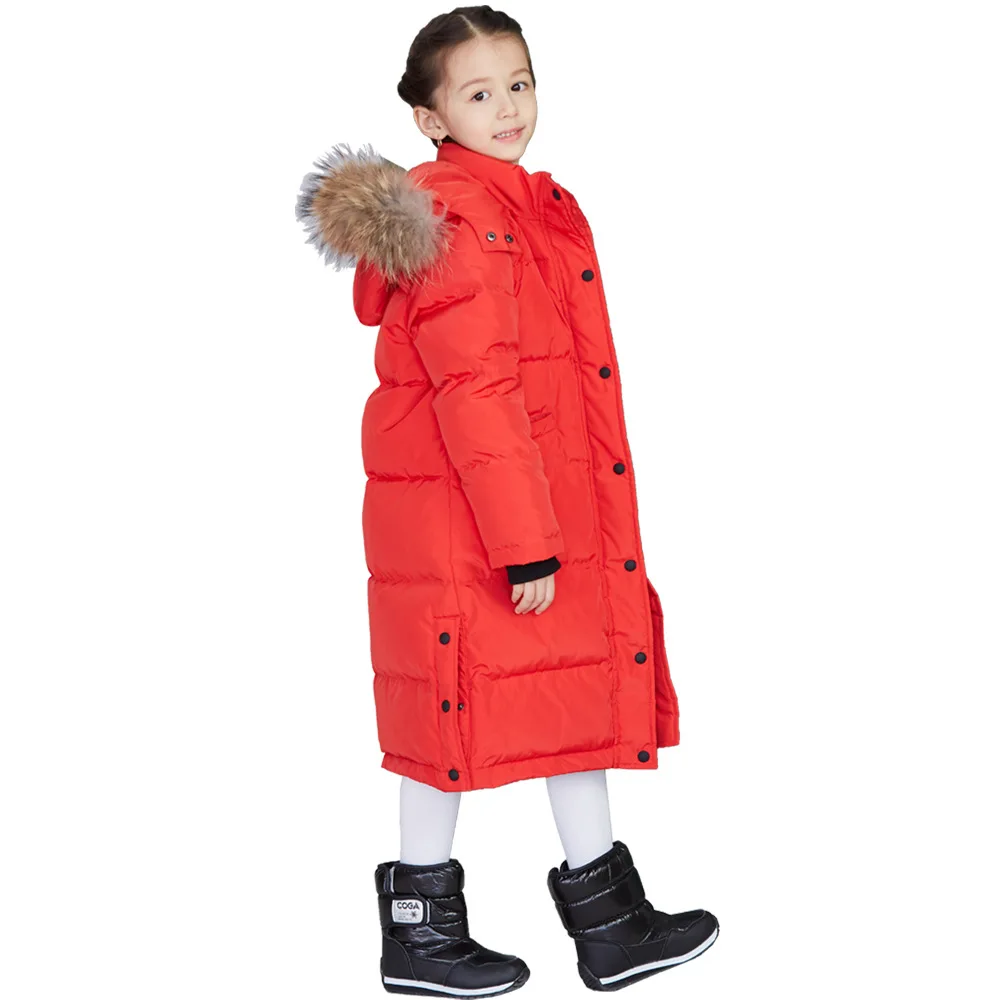 Russia Winter -30 Degrees Girl Duck Down Coat Long Section Parka Children Jacket Kids Warm Thick Fur Hooded Coats | Детская одежда и