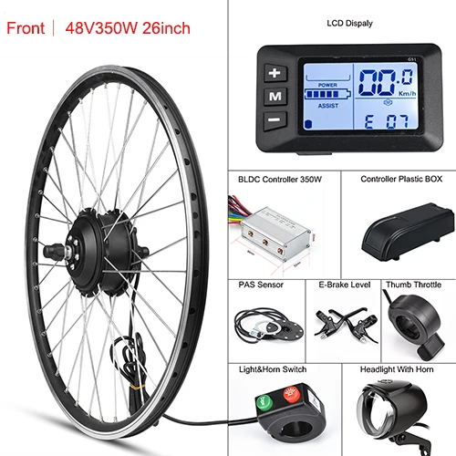Front-48V 26in kits MXUS комплект для переоборудования электрического велосипеда переднее колесо мотор 350 Вт E велосипед комплект 48 в 36 В Задняя Ступица мотор 2" велосипед BLDC контроллер с lcd - Цвет: Front-48V 26in kits