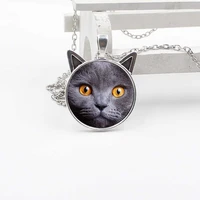 wholesale fashion new cute cat ear pendant glass round cat face necklace children jewelry gift