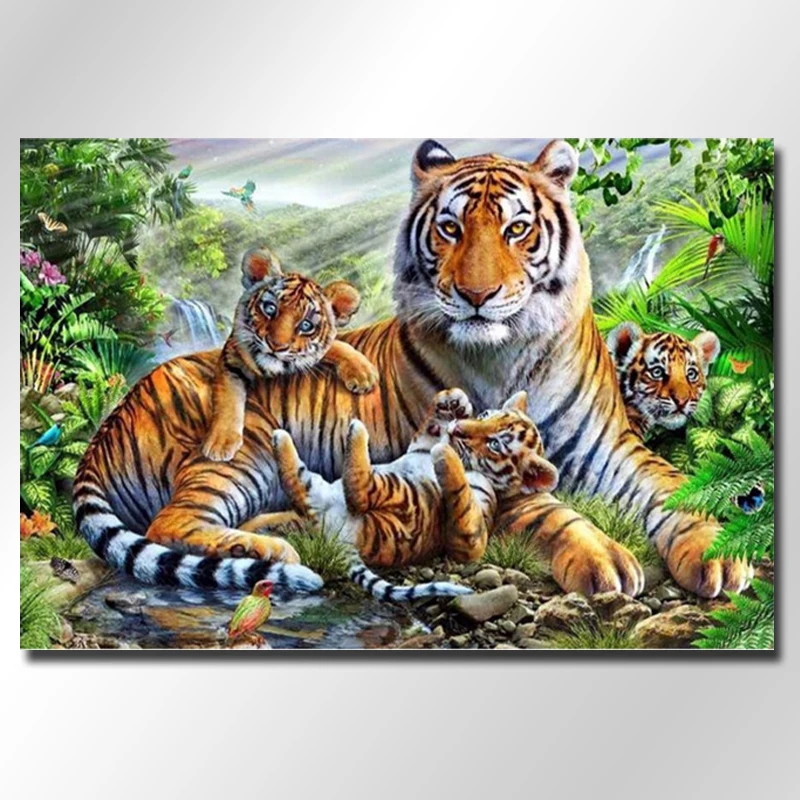 

5D DIY Diamond Embroidery Cartoon Tigers Diamond Painting Scenery Cross Stitch Mosaic Needlework Home Decor Round/square drill