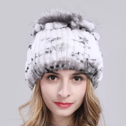 color 8 Зимние вязаные женские шапки, настоящий мех кролика, верх из лисьего меха, кепки с цветами, женские мягкие теплые шапки из натурального меха кролика рекс - Цвет: color 8