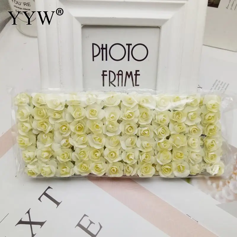 milky white 144 шт., искусственный цветок, милые бумажные розы, цветы для свадебного украшения, сделай сам, розы, венок, подарок, цветы для рукоделия, искусственные цветы - Цвет: milky white