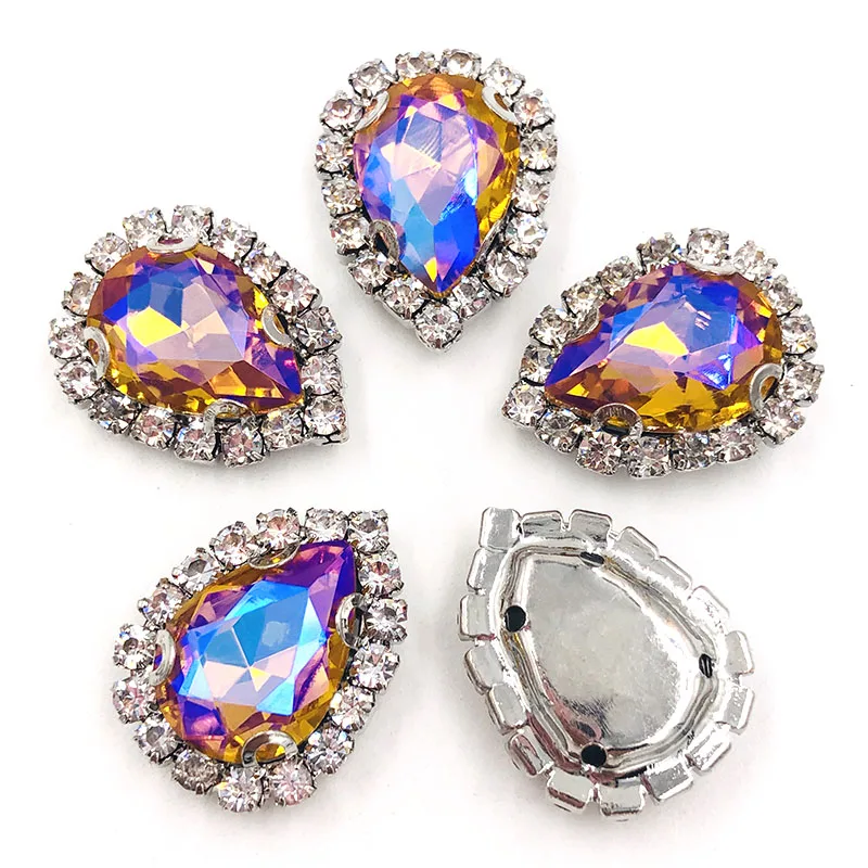 Свадебные украшения в форме слезы золотые желтые AB пуговицы из хрустального