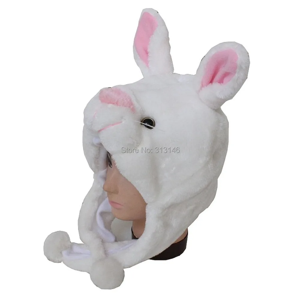 Теплая плюшевая шапка с капюшоном в виде животных белая ворсистая Банни зимняя