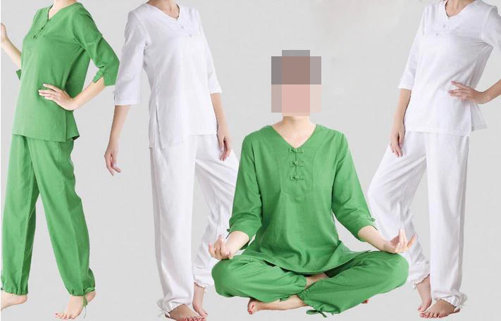 Женский летний и Весенний костюм для йоги зеленая/белая одежда из хлопка льна Тай