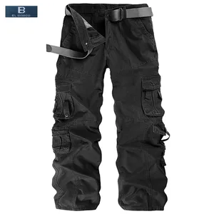 Брюки-карго мужские с карманами, хлопок, мягкие дышащие, Длинные свободные штаны, Повседневная осенняя одежда, черныйхаки
