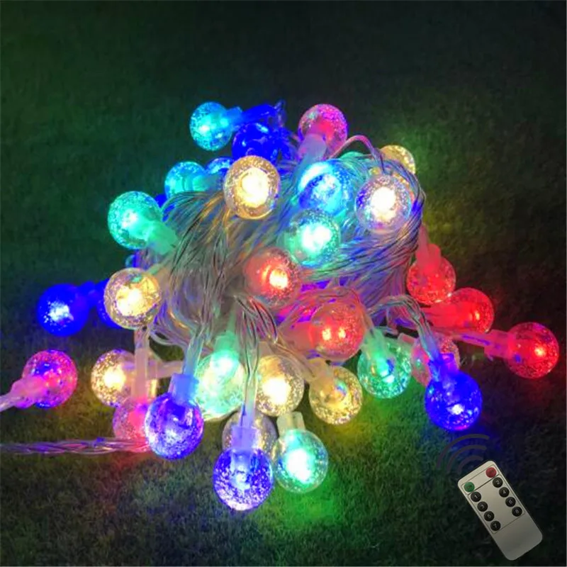 New Holiday Remote Crystal Clear Ball 7.5M 50LED String Lights Fairy Garland For Outdoor Garden Christmas Wedding Party Decor |