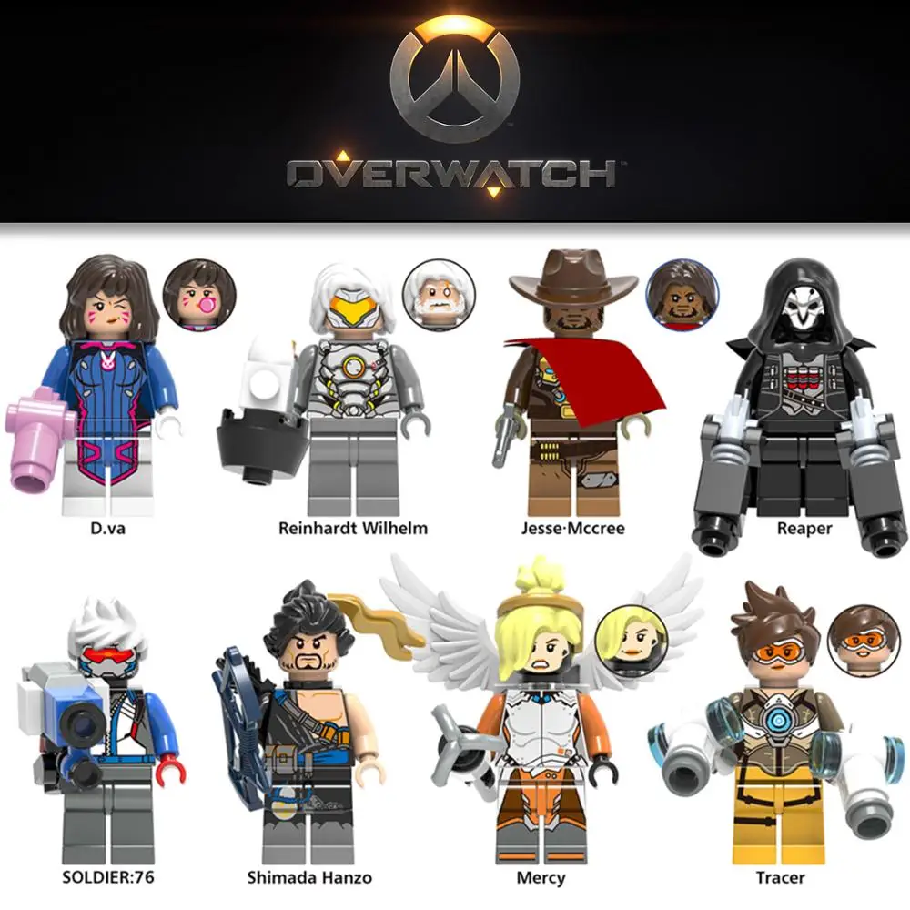 Однопродажные строительные блоки D.Va Reinhardt Wilhelm Jesse.Mccree Reaper Soldier76 Shimada Hanzo фигурки