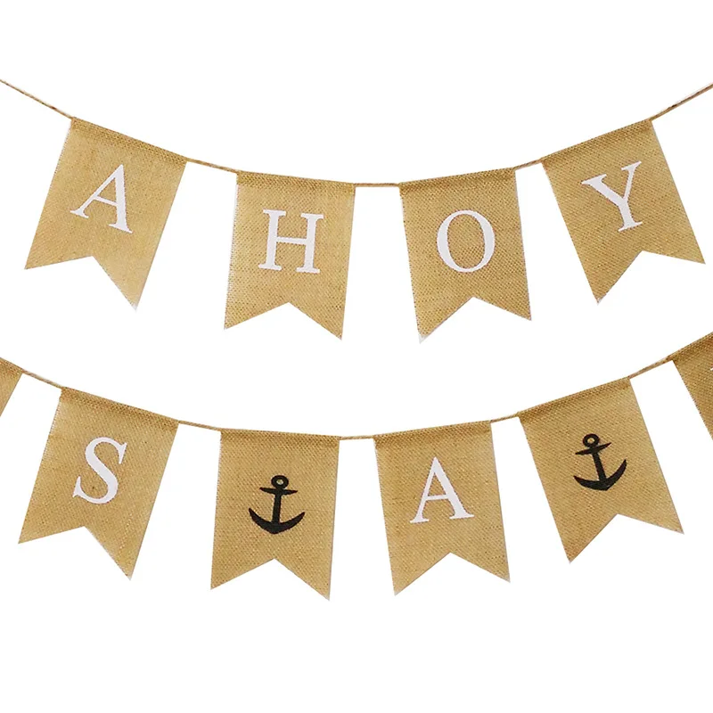 13 флагов якорь моряк Ahoy это мальчик Мешковина баннер стикеры морской тематики