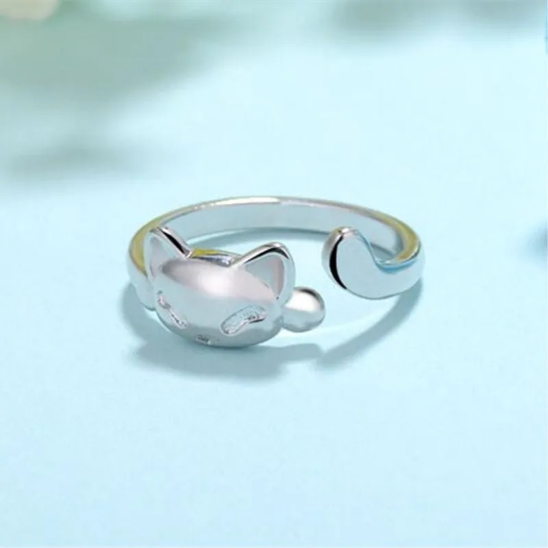 Hot Popular Korean Style 925 Sterling Silver Jewelry Simple Female Cute Cat Creative Anti allergy Fashion Opening Rings XZR003 | Украшения