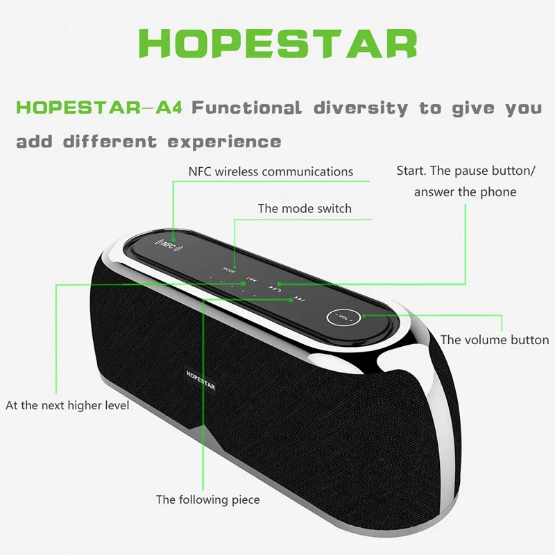 HOPESTAR A4 Портативный Беспроводной bluetooth динамик Саундбар бас с NFC стерео открытый