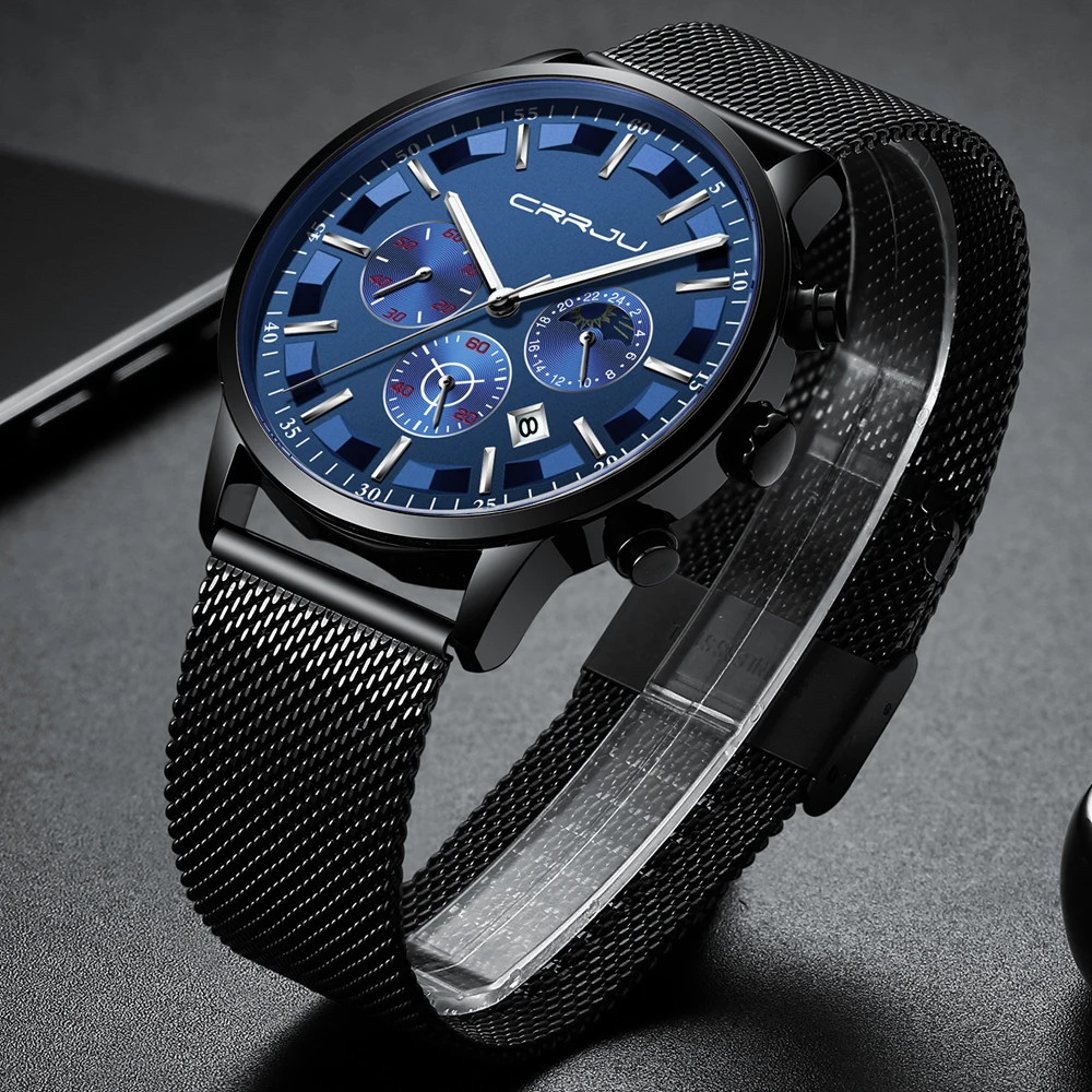 

Mens Watches To Luxury Brand Men Sports Watches CRRJU Men's Analog Quartz Clock Waterproof Military Wrist Watch Blue Relojes