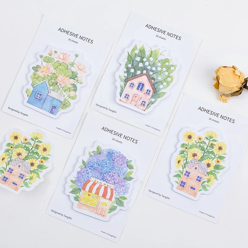 4 шт мечта сад Липкие заметки цветок дом блокнот закладки Канцтовары офис