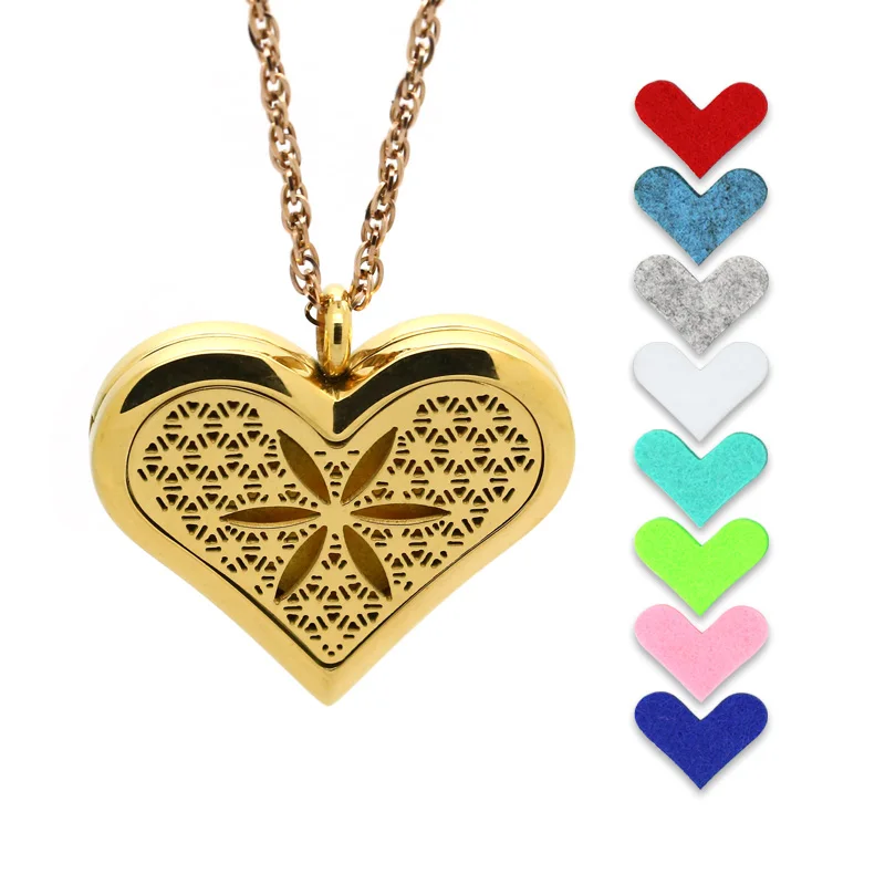 

Heart Shape Gold Diffuser Necklace Magnetic Stainless Steel Essential Oil Aromatherapy Necklace Locket Pendant Jewelry