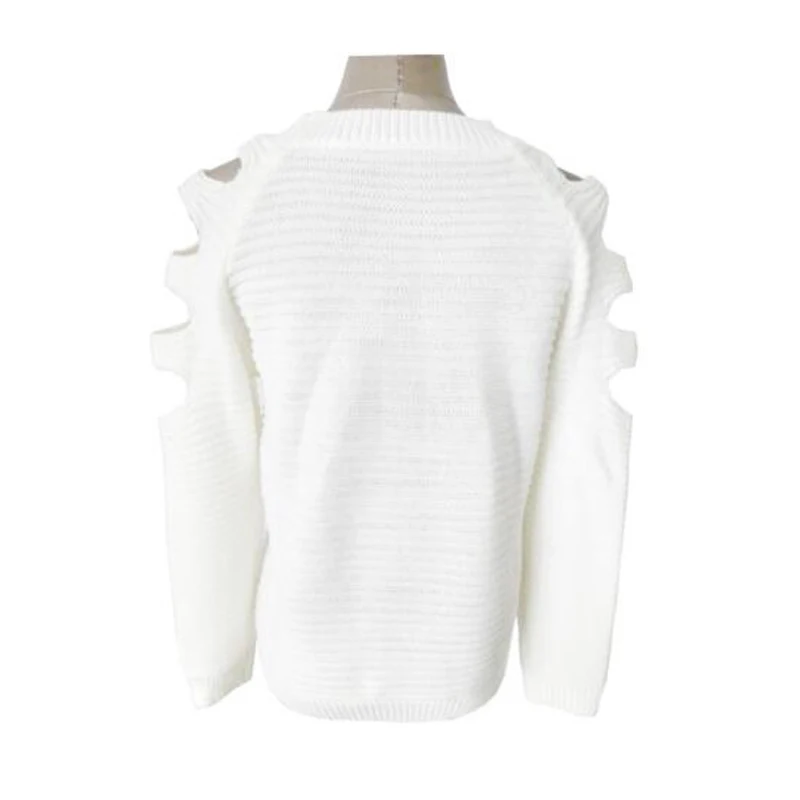 Solid Color White Women Sweater Off Shoulder Open Female Knitted O-neck Pullover Womens Casual | Женская одежда