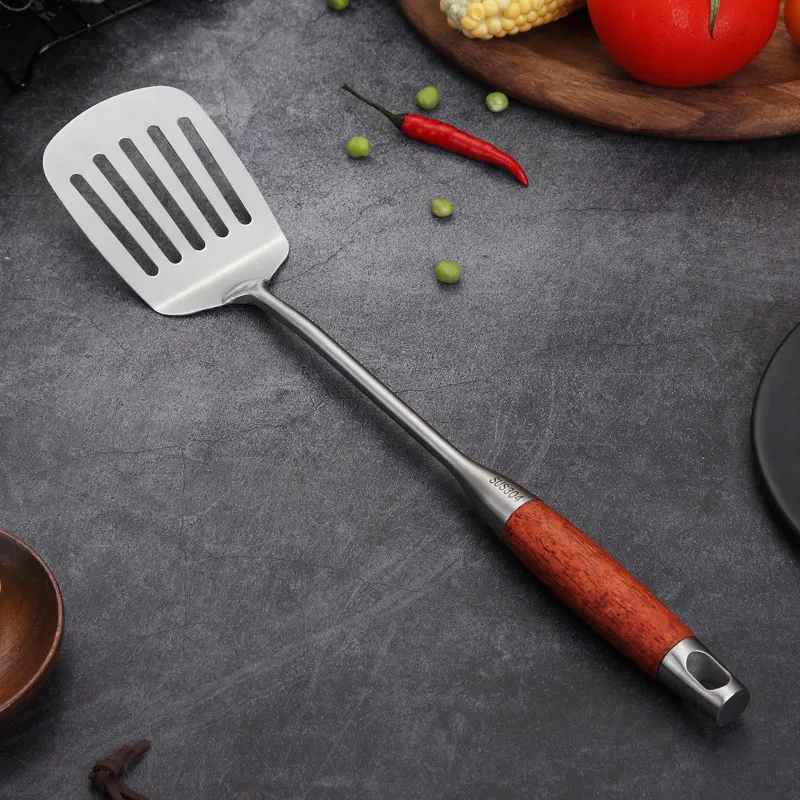 Spatula VandHome кухонная утварь 304 нержавеющая сталь лопатка Черпак ковш Нескользящая деревянная ручка кухонная утварь - Цвет: Spatula