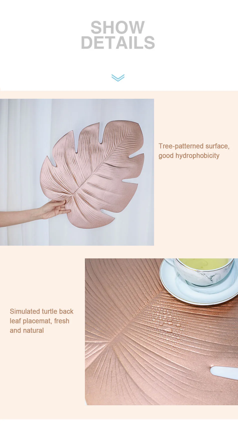 Creative PVC Placemat Simulation Plant Palm Leaf Table Mat Pink Gold Heat Insulation Waterproof Pad Home Christmas Decoration
